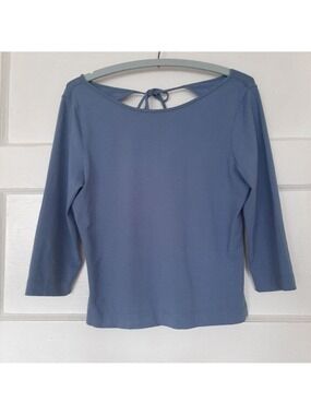 Three Dots Keyhole Tie Back 3/4 Sleeve Ballet Scoop Neck Top